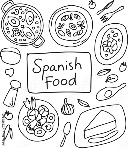 Spanish Food Doodle Hand Drawn Style