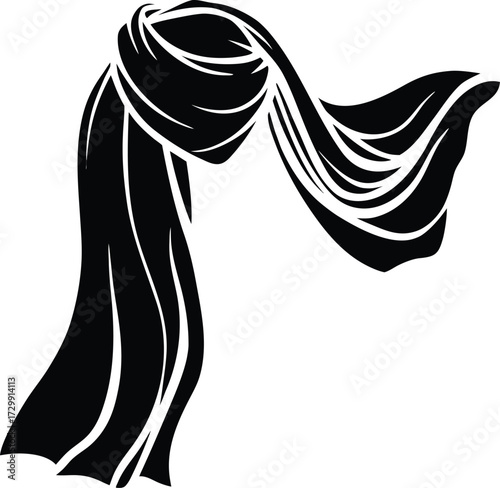 Silk scarf with flowing drapes line art on transparent background