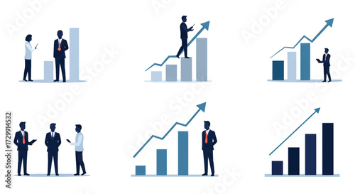 Business team analyzing growth charts and financial data in modern office, showcasing teamwork and success in corporate environment.