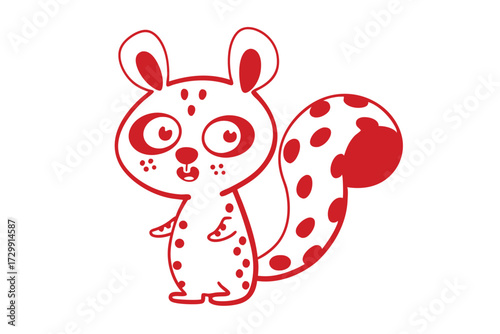 Red spotted squirrel smiles with adorable eyes, creating simple and delightful animal art