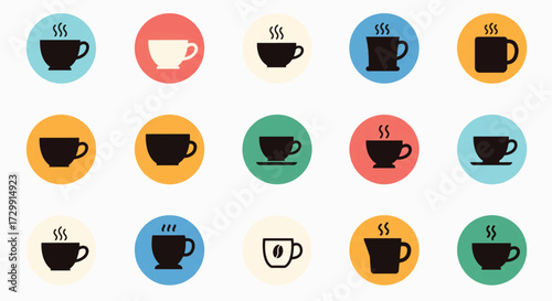 Collection of coffee cups arranged on a white surface, representing various styles and designs, creating a warm and inviting atmosphere.