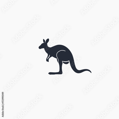 A black silhouette of a mother kangaroo with a joey in her pouch, viewed from the side.