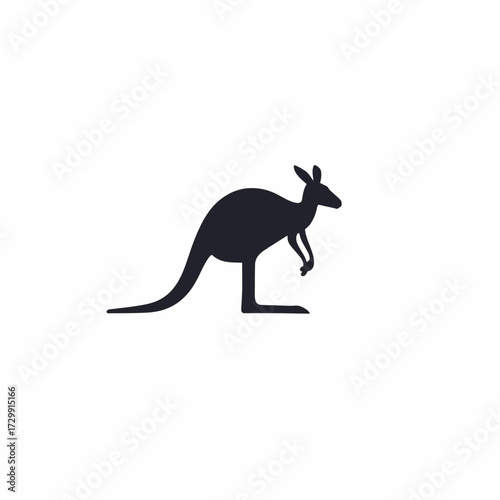 A minimalist black silhouette of a kangaroo from the side. A simple vector icon representing Australian wildlife.
