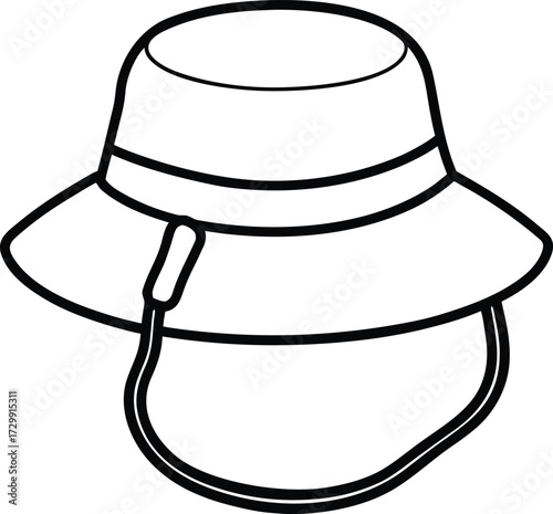 Simple bucket hat line art on transparent background