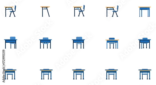 School desks arranged neatly in rows in a classroom, ready for students to learn and grow, creating an organized and inspiring learning environment.