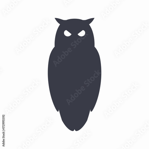 A simple, dark grey silhouette of a stylized owl with glowing white eyes, creating a mysterious and nocturnal feel.