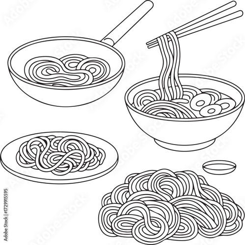 Noodles Pasta Food Line Art