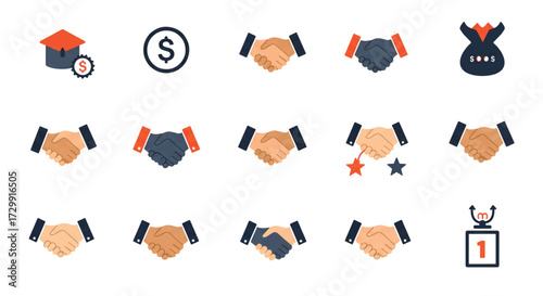 Handshake symbols representing business deals and financial agreements on a clean white surface, conveying trust and partnership.