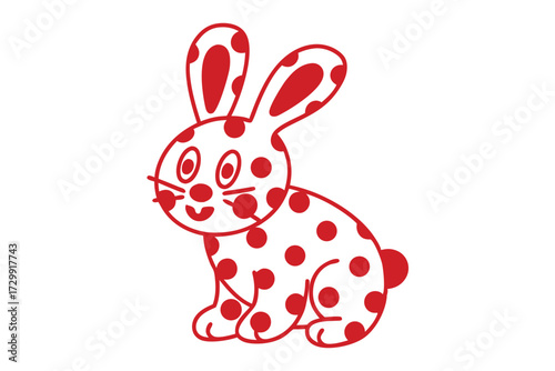 Whimsical dotted rabbit presents an eye catching illustration with clean lines and red dots