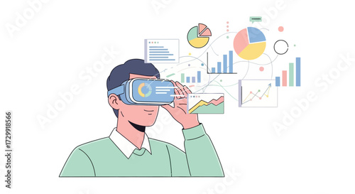 Person using VR glasses for immersive data visualization and business analytics
