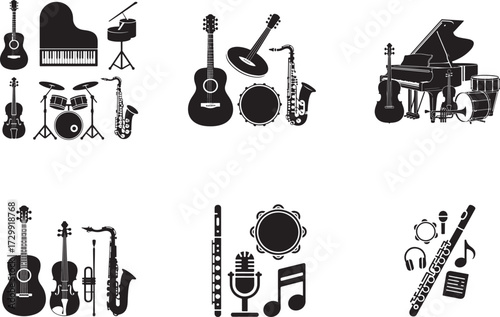 Musical instruments and symbols guitar piano