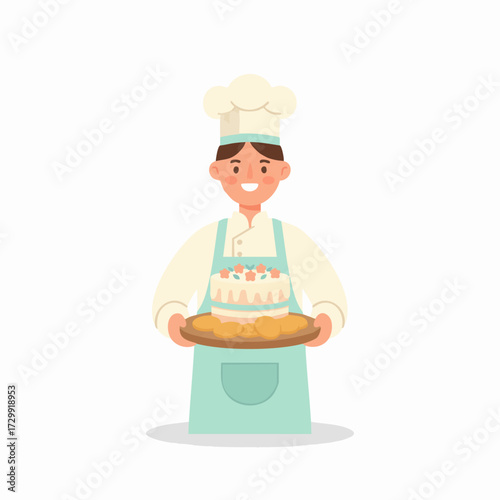 Happy Baker Presenting a Delicious Cake