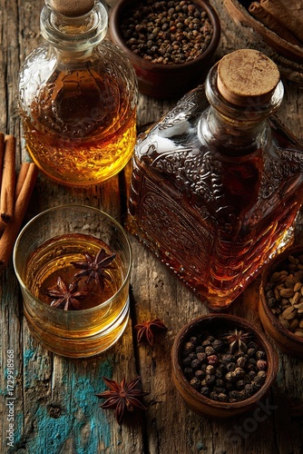 Spirits, liqueurs, distillates, whiskey, and more. Banner featuring a drink.