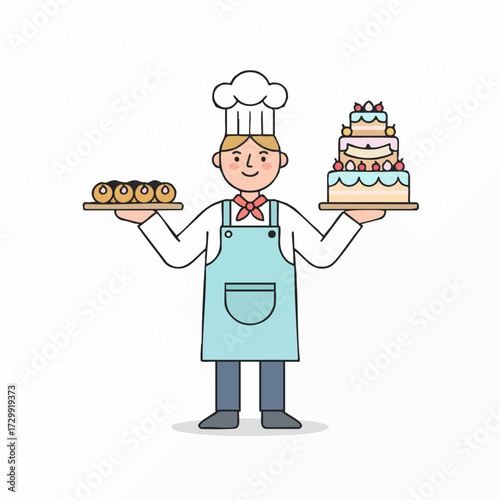 Chef with Cakes and Donuts A Delightful Illustration for Culinary and Baking Concepts