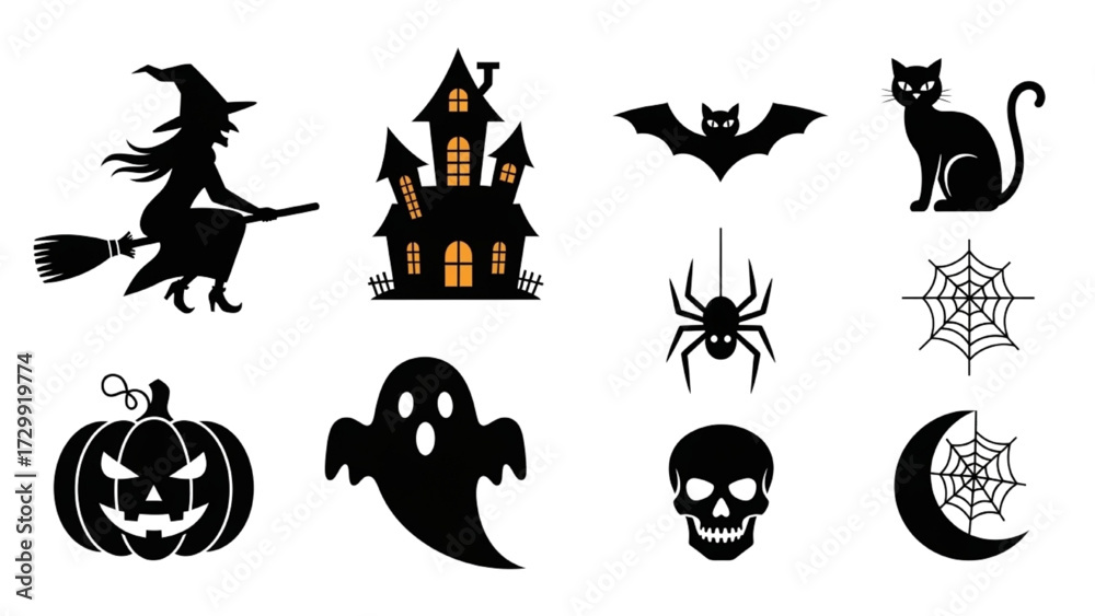 Obraz premium Halloween Vector Icon Set – Line Art Design AI EPS PNG JPEG