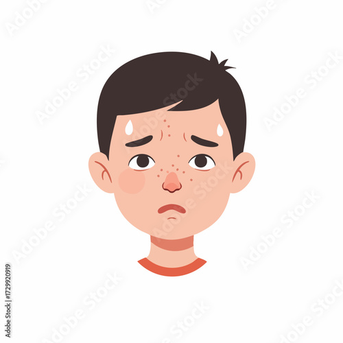 Flat Illustration Sweating Boy Face Emotion Expression Character Design