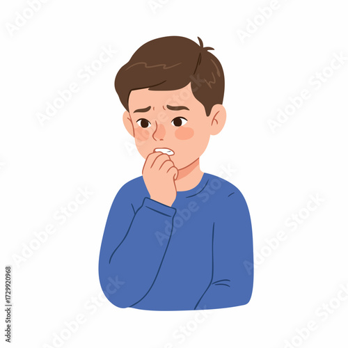 Flat Illustration Worried Boy Biting Nail Anxious Expression Graphic Element