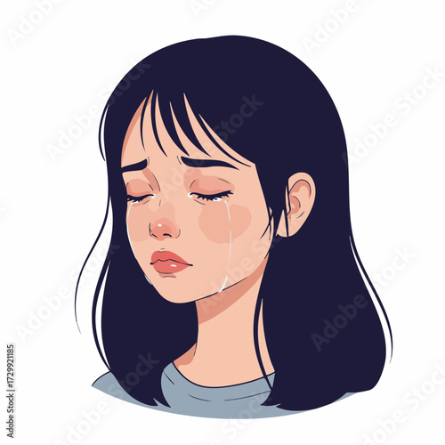 Cartoon Emotional Crying Girl Sadness Expression Illustration Character