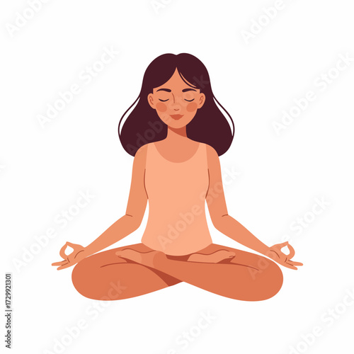 Flat Illustration Meditating Woman in Padmasana Position Wellness and Relaxation