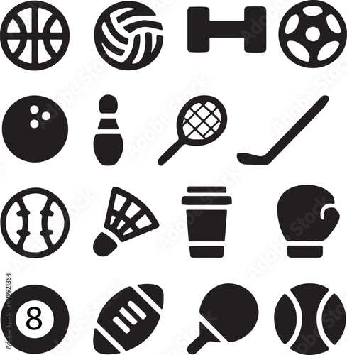 Sports Equipment and Fitness Icons Balls Weights and Gear Collection