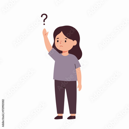 Cute Flat Illustration Girl With Question Mark Asking Something Pose Character