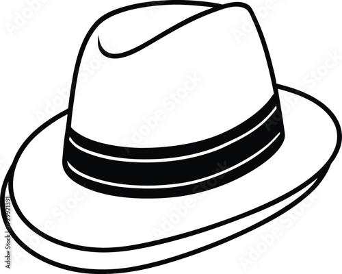 stylish fedora hat line art on transparent background