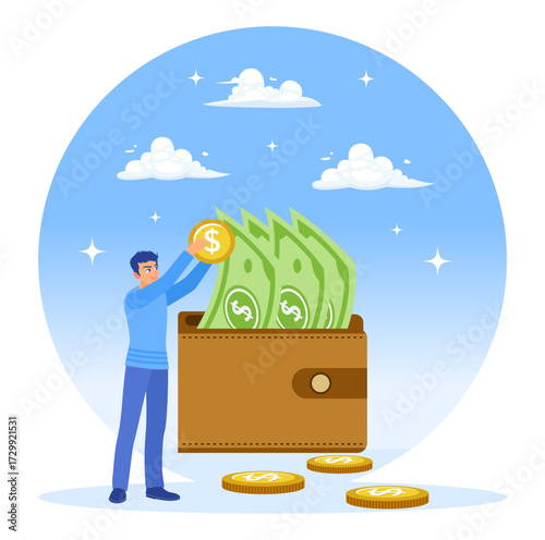 The concept of wages and investment. Workers receive wages or salaries after working.