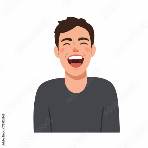 Flat Cartoon Young Man Laughing Out Loud Facial Expression Illustration