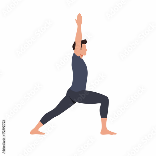 Flat Style Detailed Warrior One Yoga Pose Illustration Asana Exercise