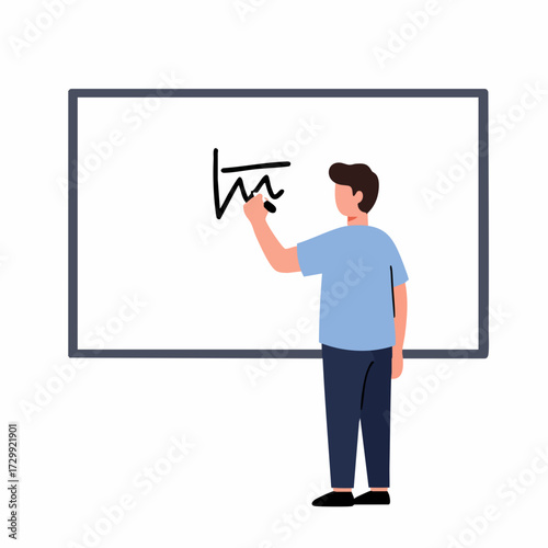 Flat Illustration Man Drawing Diagram on Whiteboard Presentation Concept