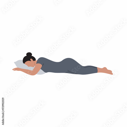 Flat Illustration Sleeping Woman in Pajamas with Pillow Lifestyle
