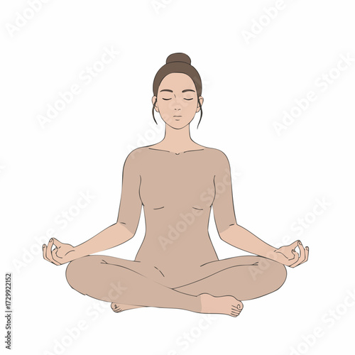 Simple Line Art Woman Meditating in Lotus Position Lifestyle Illustration