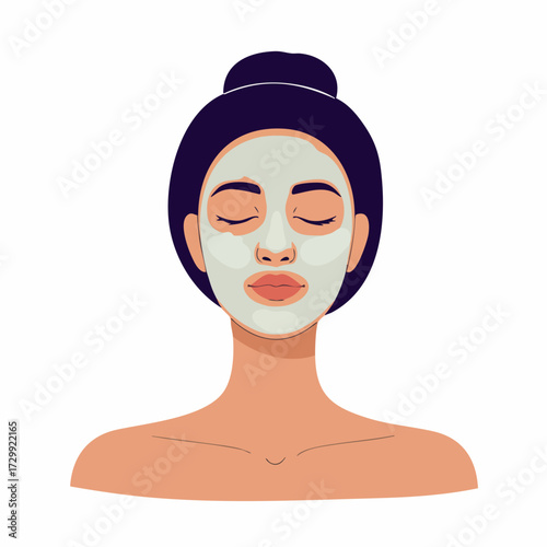 Flat Illustration Woman Applying Facial Mask for Beauty Treatment at Home