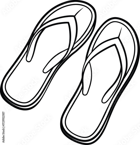 summer flip flops line art on transparent background