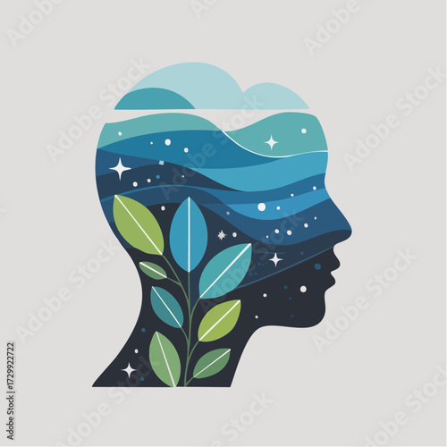 Vibrant mindscape blending nature's growth with cosmic wonder, symbolizing imagination and inner peace