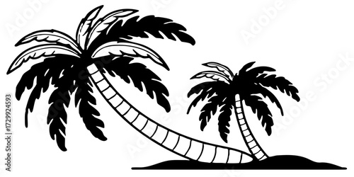 Palm tree silhouette vector illustration tropical beach design summer vacation island paradise exotic plants art