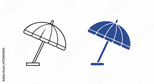 Beach umbrella icon in outline and solid blue