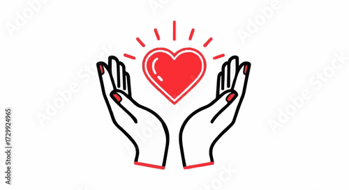 Hands holding a glowing red heart