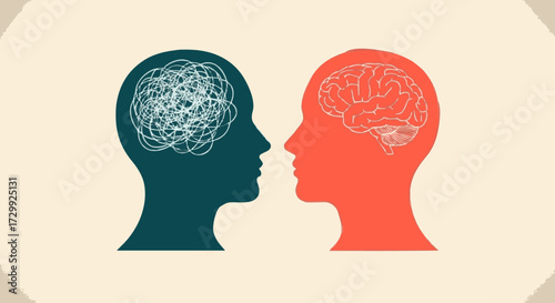 Two profiles showing tangled and clear brain