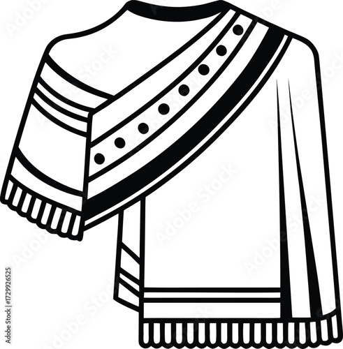 traditional saree border design line art on transparent background