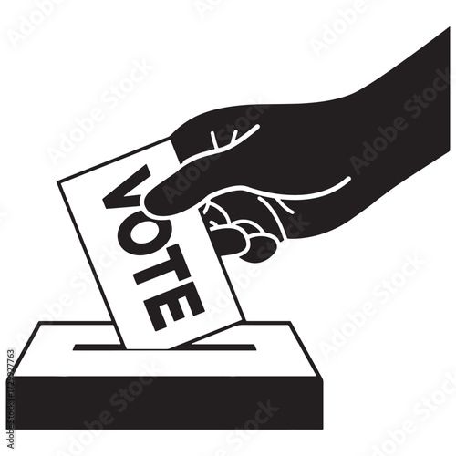 vector illustration of hand placing ballot on vote box