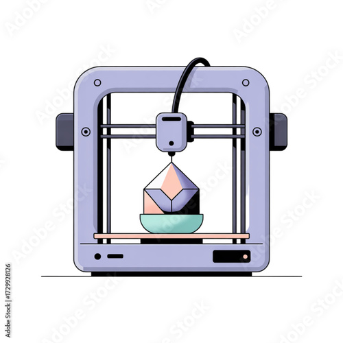 Modern 3d printer with a geometric object being printed on a transparent background isolated on transparent background
