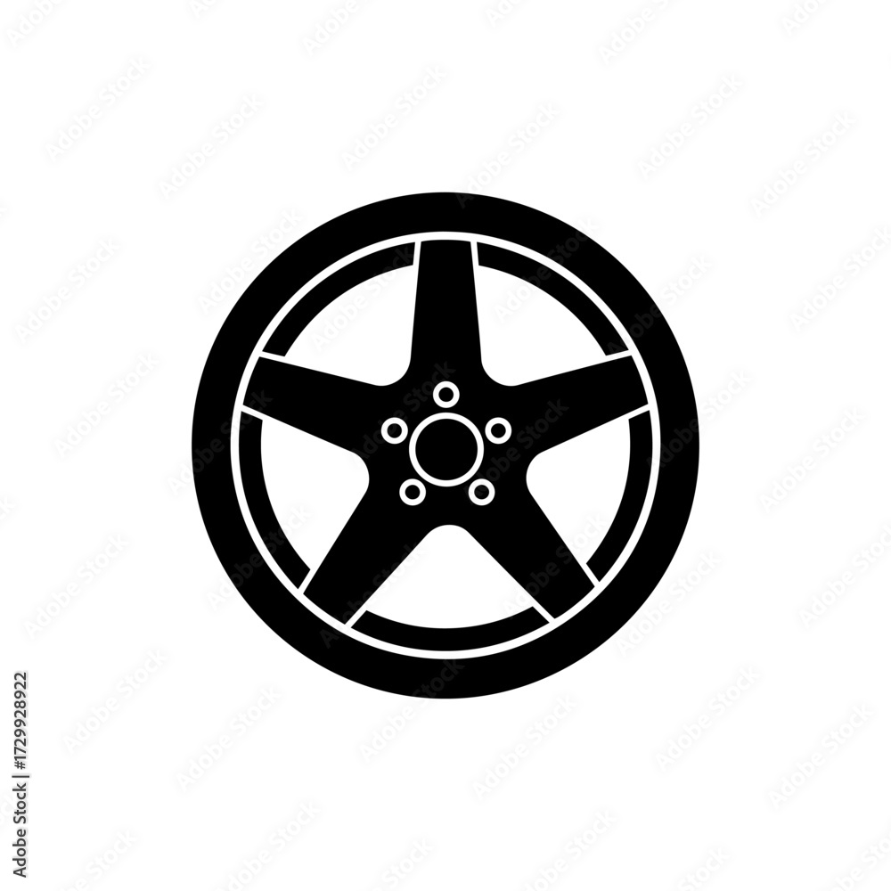 Obraz premium Car wheel tire silhouette icon vector flat illustration design.