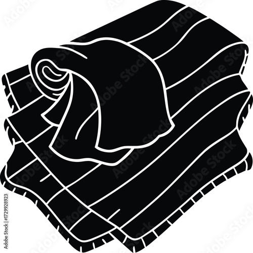warm blanket spread on wooden floor line art on transparent background
