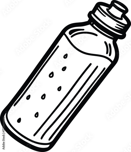 water bottle with condensation line art on transparent background