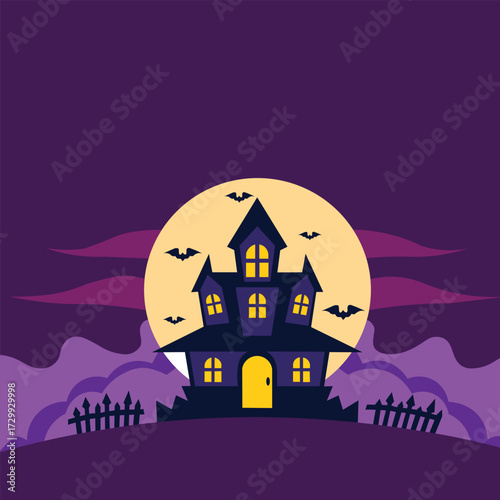 vector illustration of halloween event for poster design, horroor house, moon scary mood