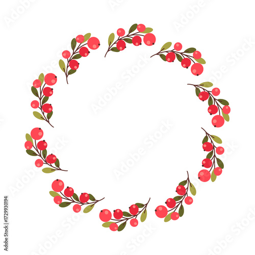 Autumn wreath with rowan branches and red berries
