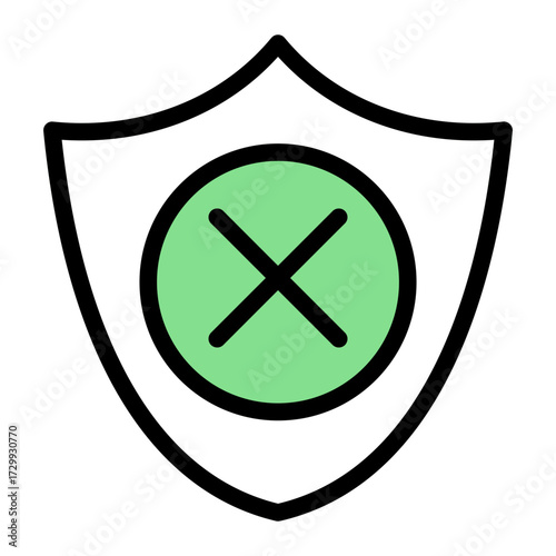 No protection shield icon in Outline Color Lineal style, symbolizing risk, security failure, and lack of data safety.