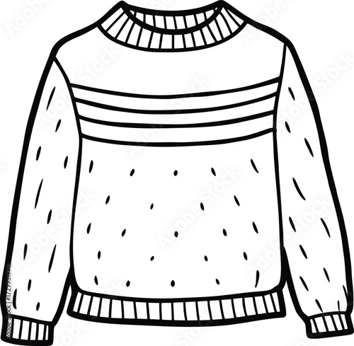 wool sweater with crew neck line art on transparent background