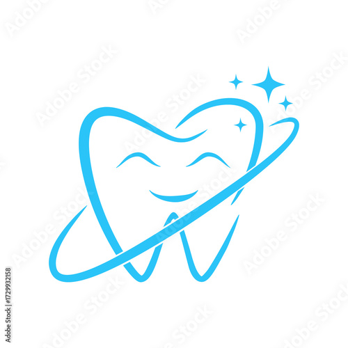 Blue tooth logo icon, tooth symbol for dental clinic or dentistry medical center.  flat vector illustration design.